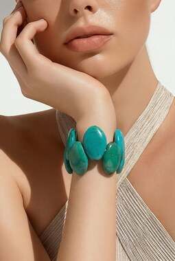 Turquoise Blue Organic Tagua Nut Large Pebble Stretch Bracelet